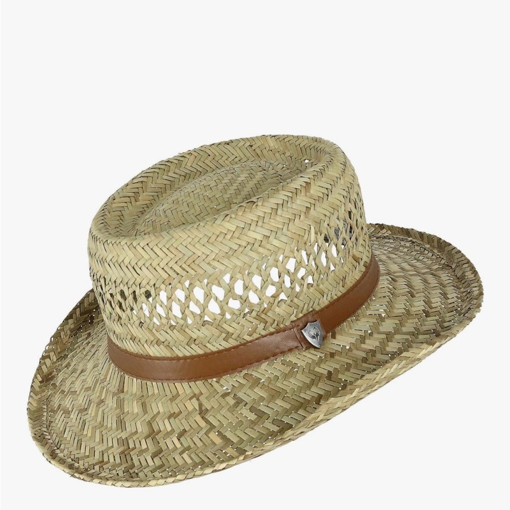 Straw Gambler Hat With Wide Brim, Medium and  Brown Band brand new